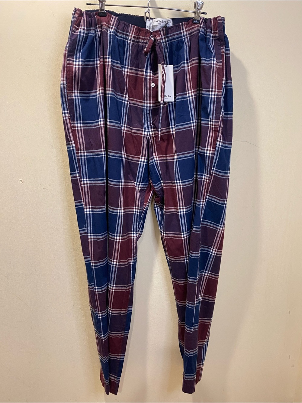 GOODFELLOW Plaid Drawstring Lounge Pajama Pants - Blue & Burgundy Sz XXL NWT